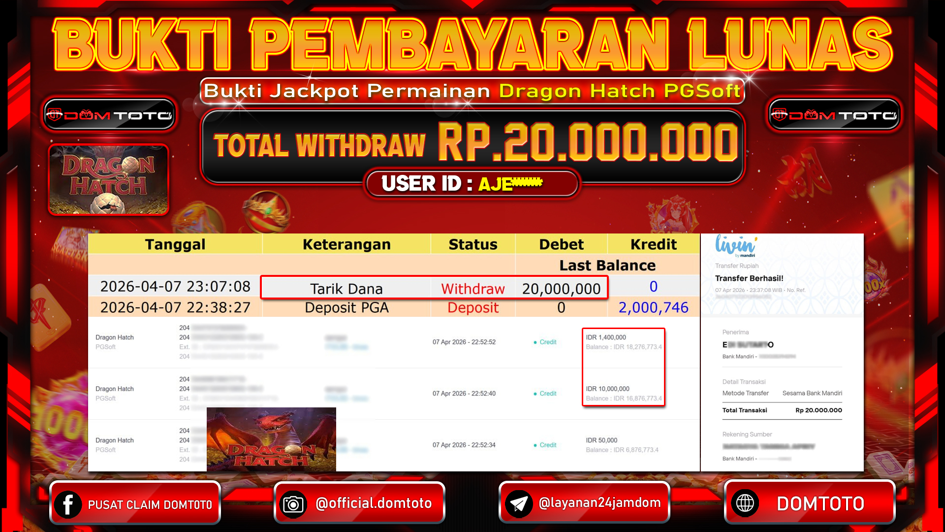 JACKPOT SLOT Dragon Hatch PGSoft 08 APRIL 2026